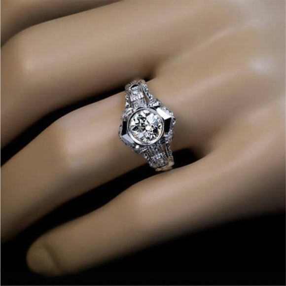 New 925 Silver Royal Zircon Stone Vintage Cubic Carved Luxury Rings - Picture 4 of 4